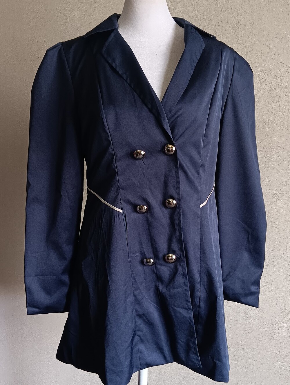 Double Breasted Navy Womens Lightweight Jacket Size Large, Nautical Office